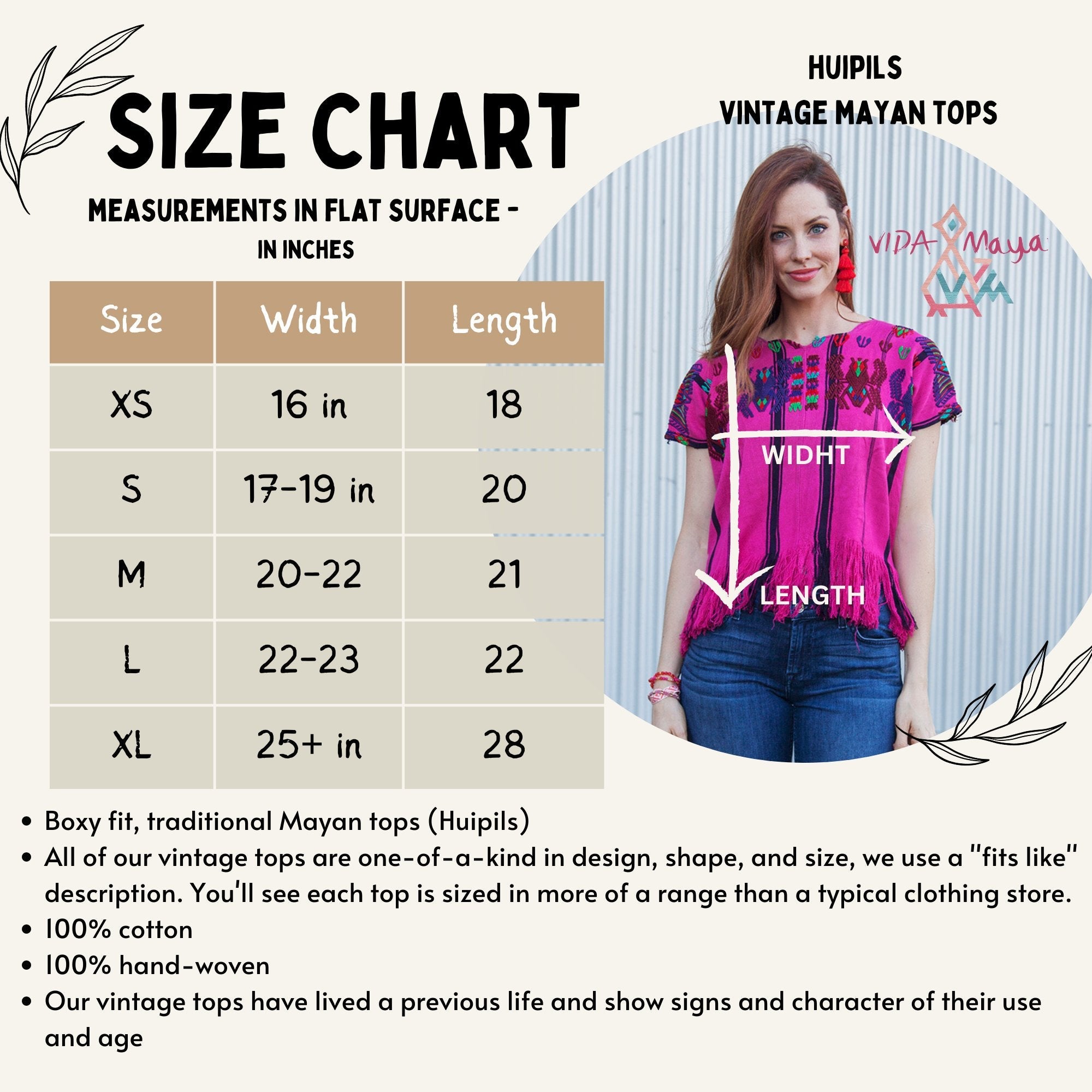 Huipil Size Chart