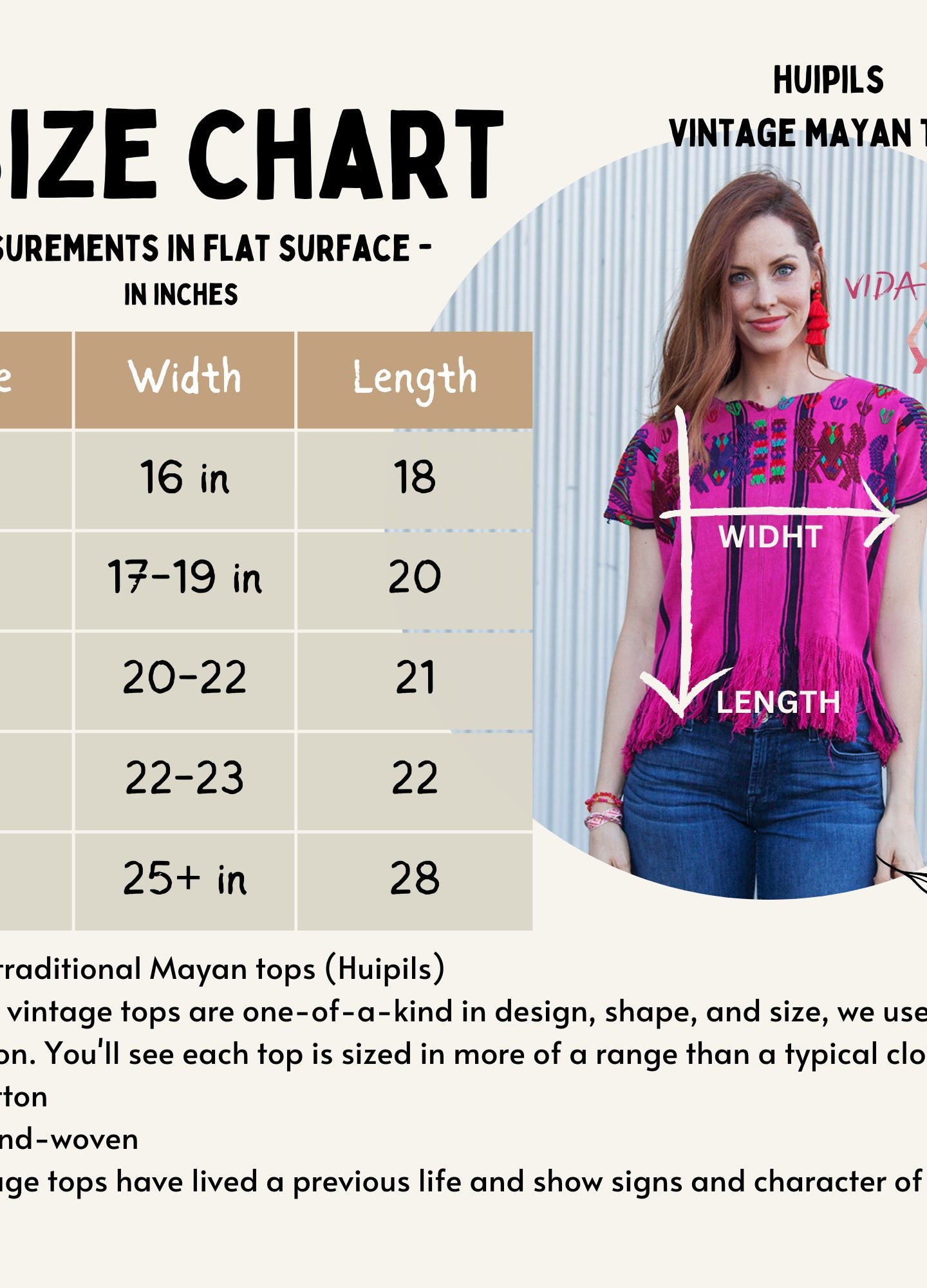 Huipil Top Size Chart - Vida Maya
