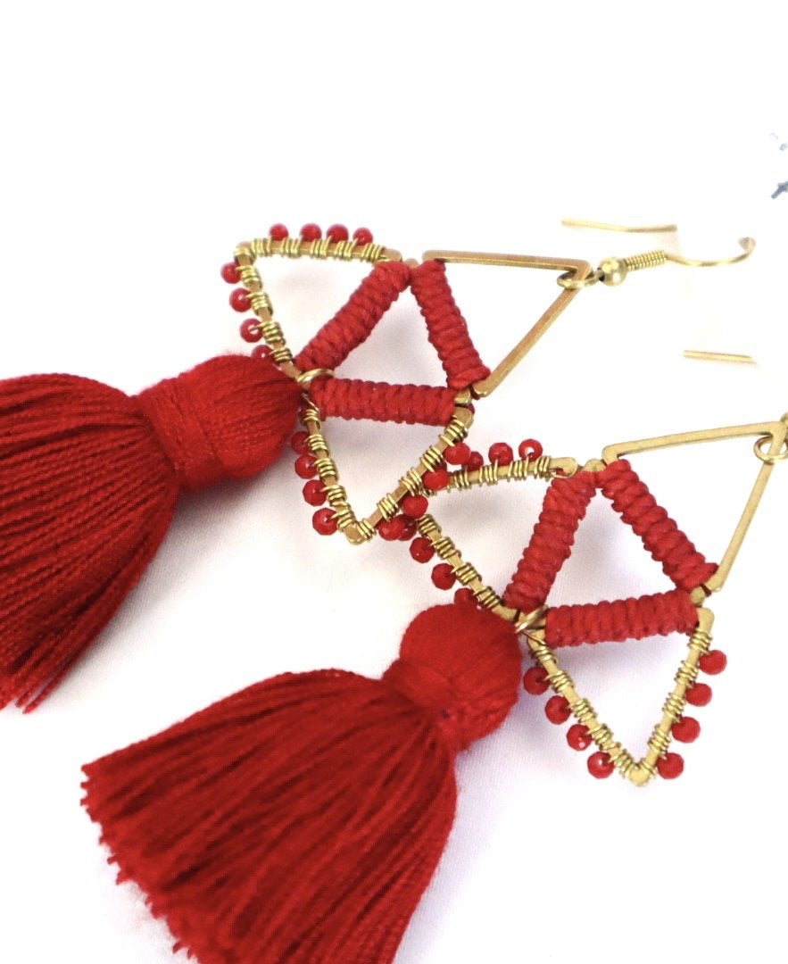 BARRILETES Earrings - Small (Sangria Red) - Tesoros Maya