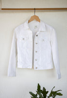 Classic Denim Jacket in White with Vintage Huipil - Tesoros Maya
