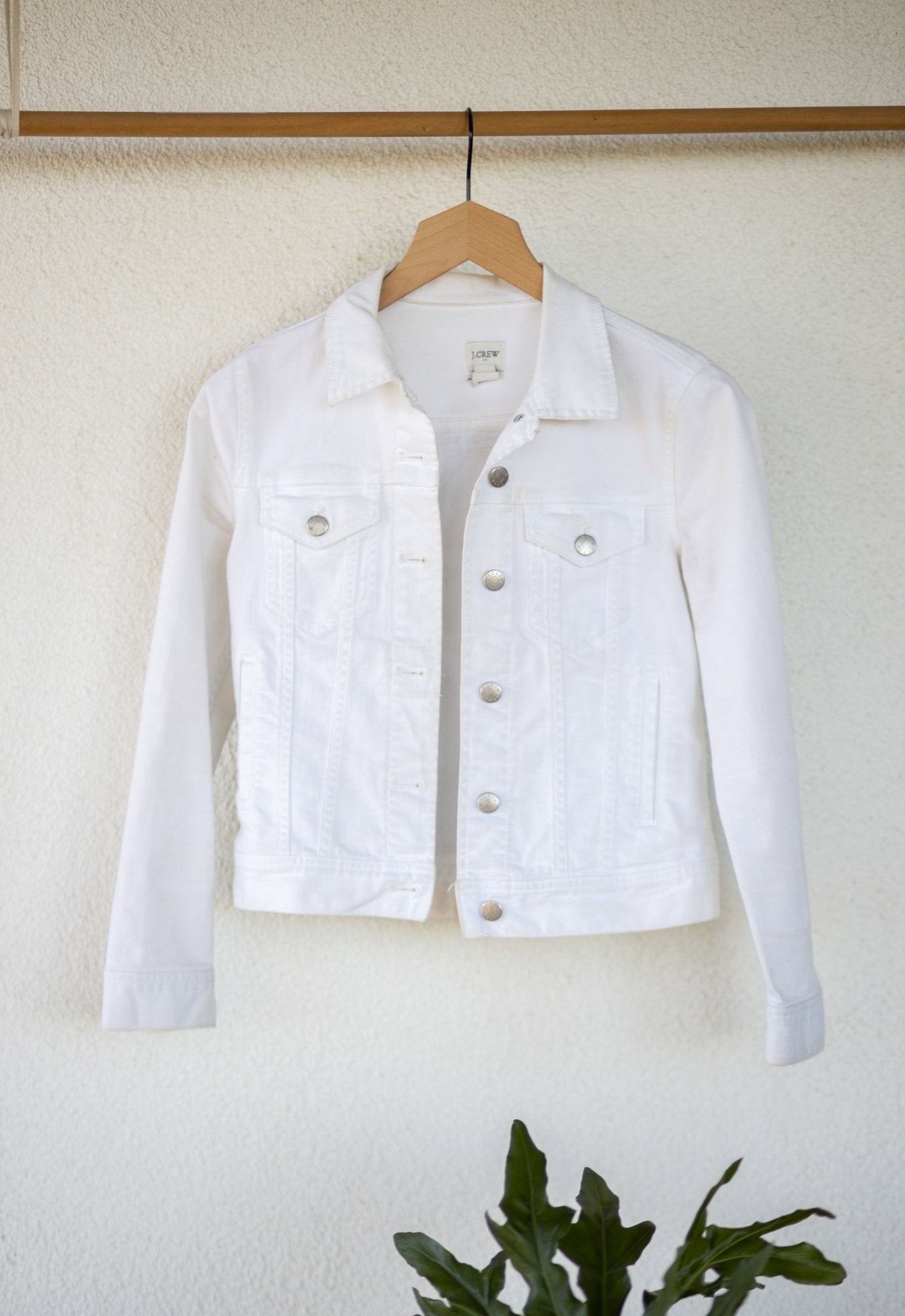 Classic Denim Jacket in White with Vintage Huipil - Tesoros Maya