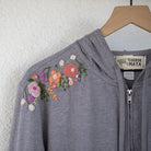 Floral Hand-embroidered Fitted Jersey Full-Zip Hoodie - Tesoros Maya