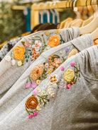 Floral Hand-embroidered Fitted Jersey Full-Zip Hoodie - Tesoros Maya