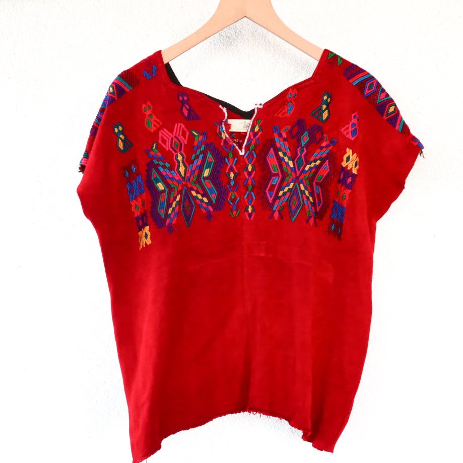 Huipil sold Maya Red Blouse Textiles Embroidered