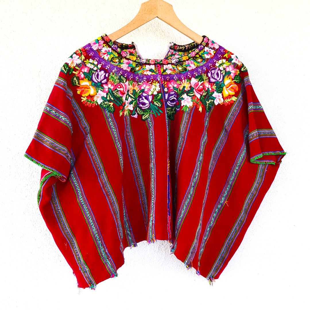 Vintage 1960s Red Huipil Huichol Embroidered Top Sz store S Oversized