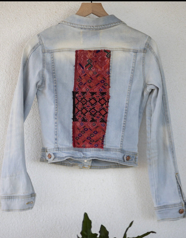Denim Jacket with Vintage Huipil