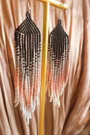 Beaded Chandelier Earrings - Black, Silver and Pink