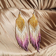 Beaded Chandelier Earrings - Gold, White and Purples