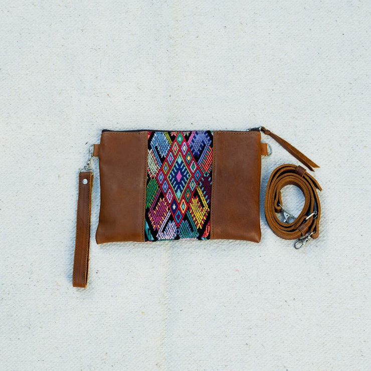 Leather + Huipil Cross Body Clutch