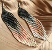 Beaded Chandelier Earrings - Black, Silver and Pink