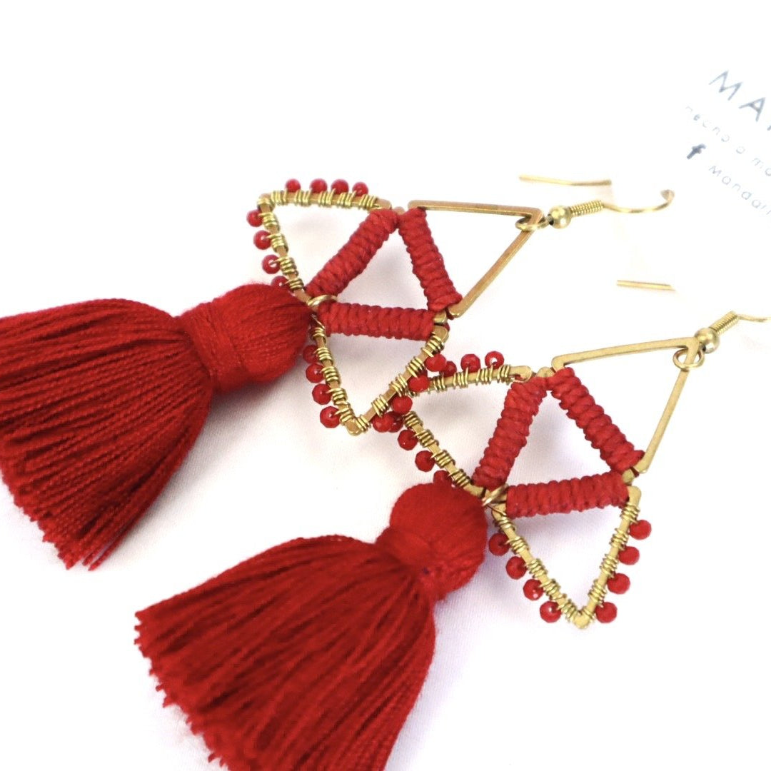 BARRILETES Earrings - Small (Sangria Red) - Tesoros Maya
