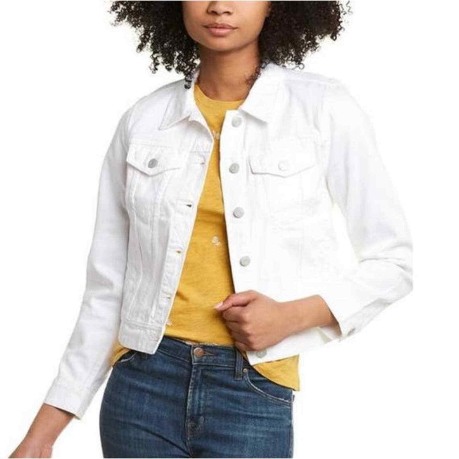 Classic Denim Jacket in White with Vintage Huipil - Tesoros Maya