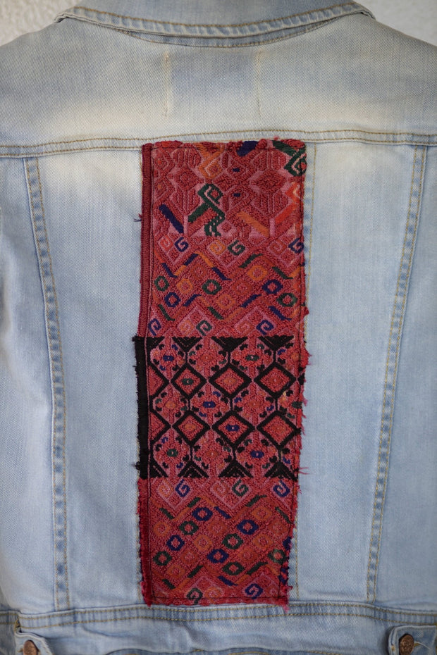Vintage Denim Jacket with Vintage Huipil - Tesoros Maya