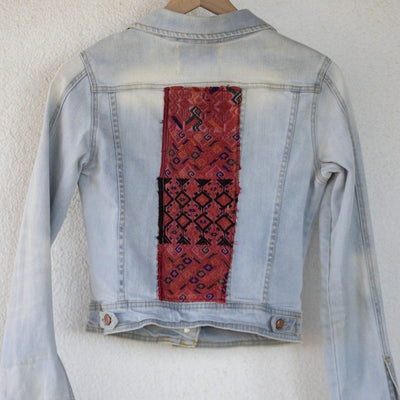 Vintage Denim Jacket with Vintage Huipil - Tesoros Maya